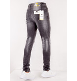 TRUE RISE Paint Splatter Jeans Designer Slim Heren -DC-013- Grijs