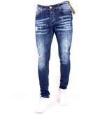 TRUE RISE Paint Splatter Jeans Mannen Slim Fit -DC-006- Blauw