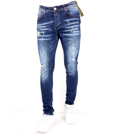 TRUE RISE Paint Splatter Jeans Mannen Slim Fit -DC-006- Blauw