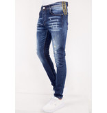 TRUE RISE Paint Splatter Jeans Mannen Slim Fit -DC-006- Blauw