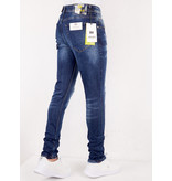 TRUE RISE Paint Splatter Jeans Mannen Slim Fit -DC-006- Blauw