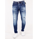 TRUE RISE Paint Splatter Stretch Jeans Heren Slim Fit -DC-005- Blauw