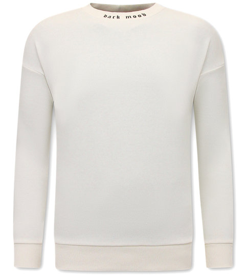 IKAO Heren Oversize Sweater met Tekst - Wit