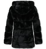 Gentile Bellini Korte Faux Fur Jas Dames met Rits en Capuchon - Zwart