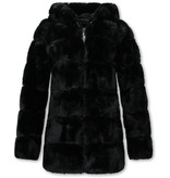 Gentile Bellini Korte Faux Fur Jas Dames met Rits en Capuchon - Zwart