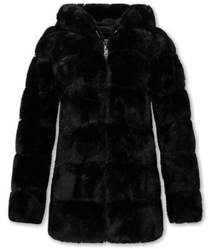 Gentile Bellini Korte Faux Fur Jas Dames met Rits en Capuchon - Zwart