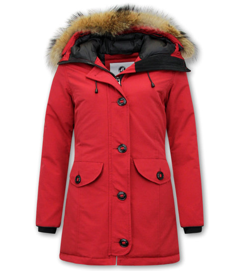 Rode Winterjas met Bontkraag Dames | Collectie | - Style