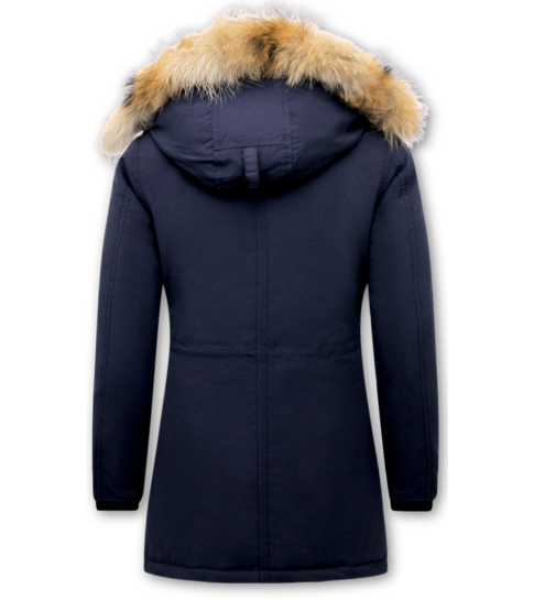 MATOGLA Dames Winterjas met Bontkraag  Groot - Blauw