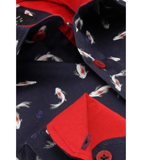 TONY BACKER Luxe Heren Overhemd met Goudvis Print - Slim Fit -3101 - Navy