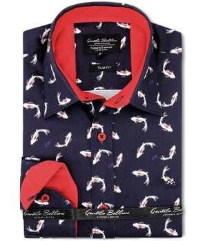TONY BACKER Luxe Heren Overhemd met Goudvis Print - Slim Fit -3101 - Navy