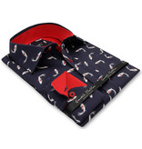 TONY BACKER Luxe Heren Overhemd met Goudvis Print - Slim Fit -3101 - Navy