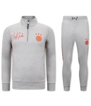LF Amsterdam Heren Joggingspak - Half Zipper, Double Ribbon - Grijs / Oranje