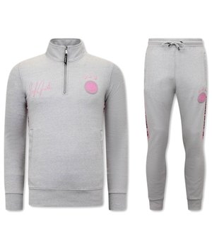 LF Amsterdam Heren Joggingspak - Half Zipper, Double Ribbon - Grijs / Roze