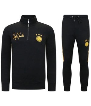 LF Amsterdam Heren Joggingspak - Half Zipper, Double Ribbon - Zwart / Geel