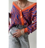 QU-Style Zebra Patroon Oversized Dames Vest - 13349 - Orange / Blauw