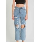 Robin-Collection Dames Jeans Ripped High Waist - D83616 - Blauw