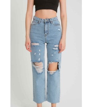 Robin-Collection Dames Jeans Ripped High Waist - D83616 - Blauw