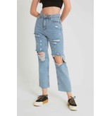 Robin-Collection Dames Jeans Ripped High Waist - D83616 - Blauw