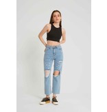 Robin-Collection Dames Jeans Ripped High Waist - D83616 - Blauw