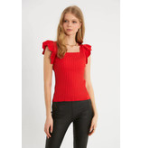 Robin-Collection Dames Elastische Ribstof Top - T93547 - Rood