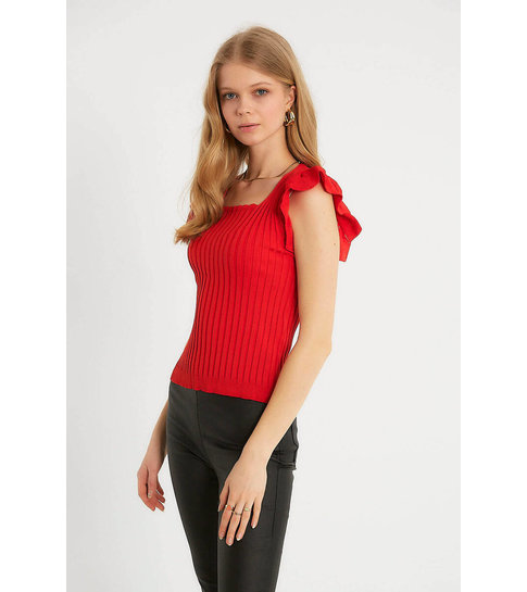 Robin-Collection Dames Elastische Ribstof Top - T93547 - Rood