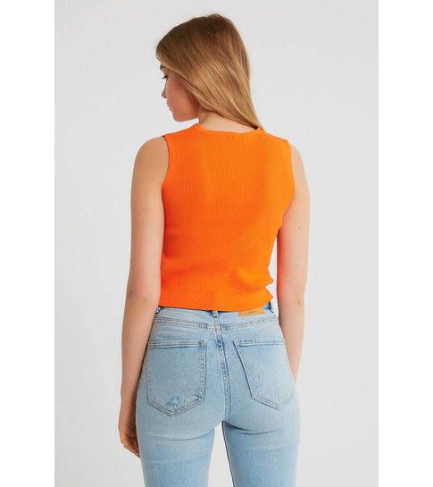 Robin-Collection Dames Elastische Ribstof Top - T93564 - Orange