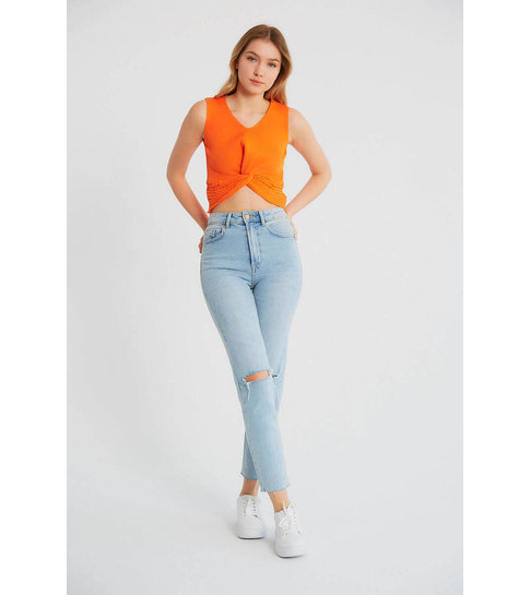 Robin-Collection Dames Elastische Ribstof Top - T93564 - Orange