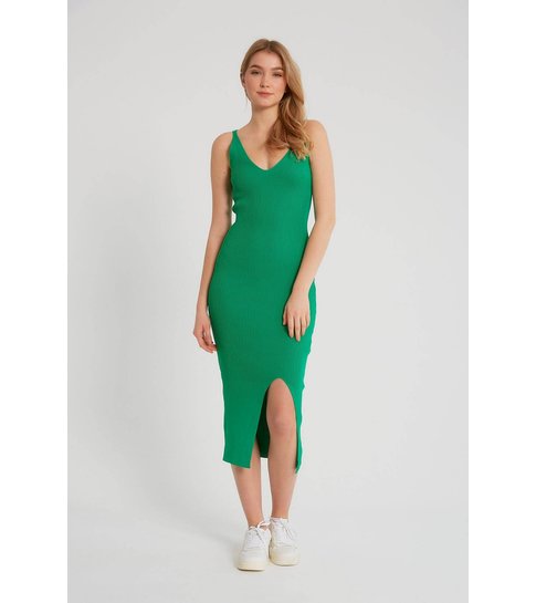 Robin-Collection Dames Elastische Ribstof Jurk - T93513 - Groen