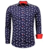 GB Luxe Heren Overhemd met Goudvis Print - Slim Fit -3101 - Navy
