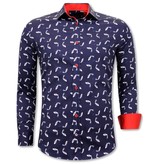 TONY BACKER Luxe Heren Overhemd met Goudvis Print - Slim Fit -3101 - Navy