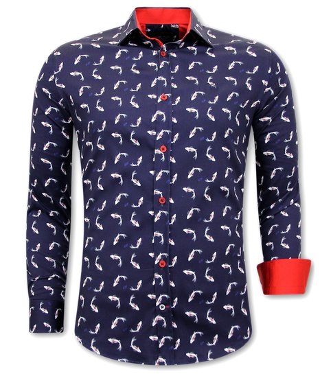 TONY BACKER Luxe Heren Overhemd met Goudvis Print - Slim Fit -3101 - Navy