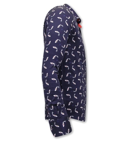 TONY BACKER Luxe Heren Overhemd met Goudvis Print - Slim Fit -3101 - Navy