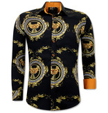 TONY BACKER Luxe Baroque Style Satijn Overhemd - Slim Fit -3102 - Zwart