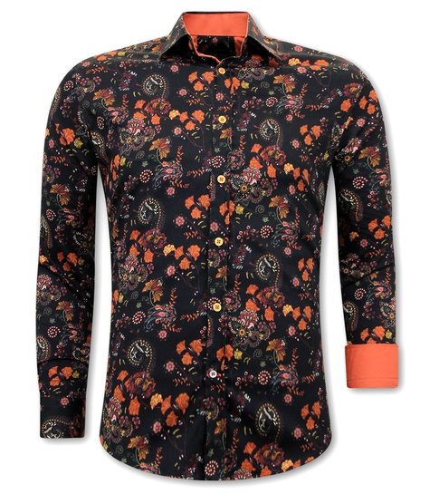 TONY BACKER Luxe Heren Overhemd Bloemenprint - Slim Fit -3100 - Zwart