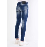 Local Fanatic Heren Slim Fit Jeans met Verfspatten Stretch - 1057 - Blauw