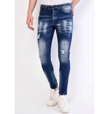 Local Fanatic Heren Slim Fit Jeans met Verfspatten Stretch - 1057 - Blauw