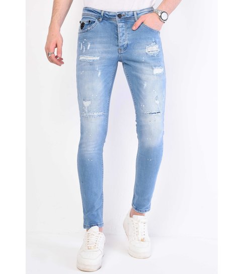 Local Fanatic Heren Slim Fit Jeans met Scheuren - 1058 - Blauw