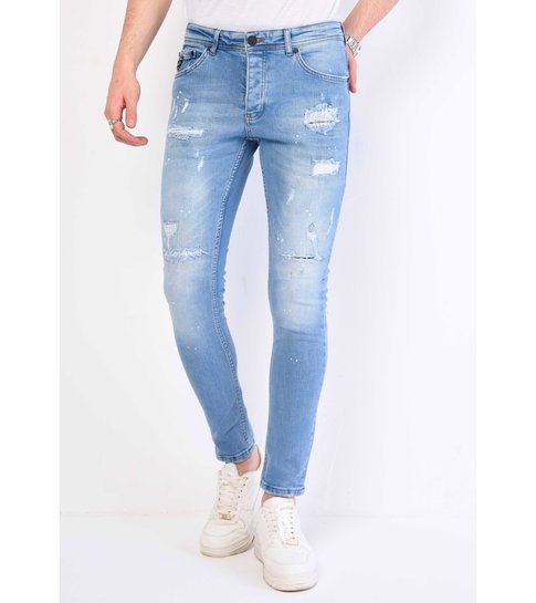 Local Fanatic Heren Slim Fit Jeans met Scheuren - 1058 - Blauw