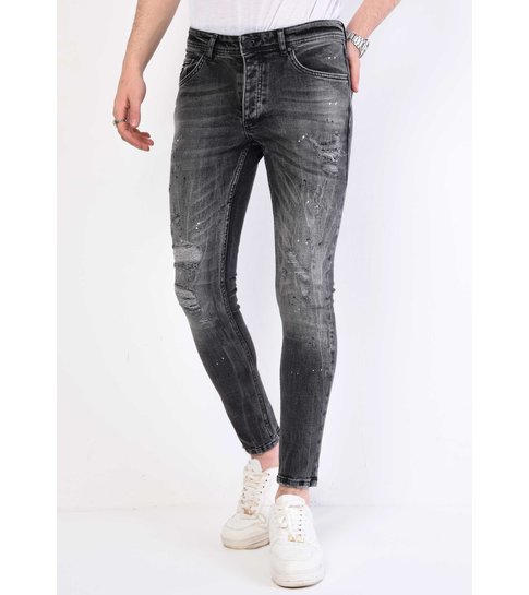 Local Fanatic Paint Splatter Jeans Heren Slim Fit - 1069 - Grijs