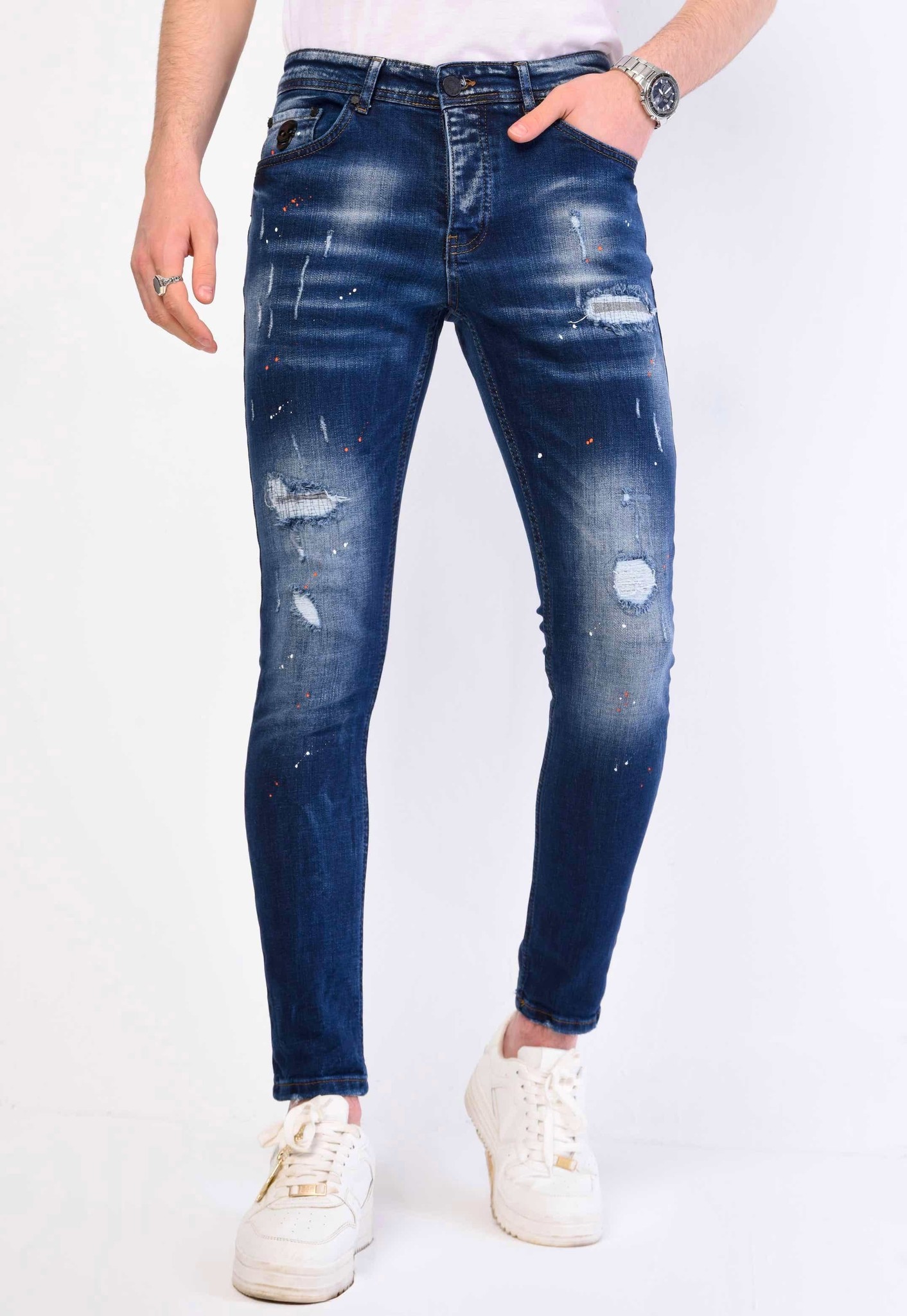 Blauwe Heren Jeans met Verfspetters | Nieuw | - Style Italy