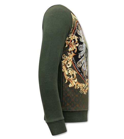 TONY BACKER Heren Sweater met Print - Skull Strass - 3796 -Groen