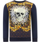 TONY BACKER Heren Sweater met Print - Skull Strass - 3796 -Blauw