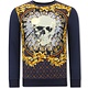Heren Sweater met Print - Skull Strass - 3796 - Blauw