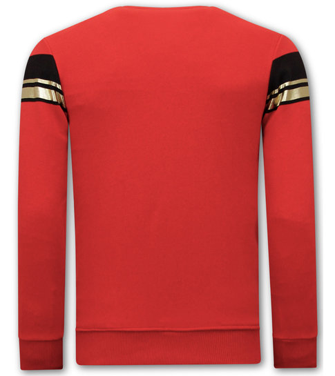 TONY BACKER Heren Sweater met Print - Leeuw Strass - 3767 - Rood