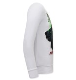 TONY BACKER Heren Sweater met Print - Joker - 3762 - Wit