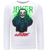 TONY BACKER Heren Sweater met Print - Joker - 3762 - Wit