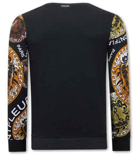 TONY BACKER Heren Sweater met Print - Leeuw Head  - 3727 - Zwart