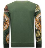 TONY BACKER Heren Sweater met Print - Leeuw Head  - 3727 - Groen