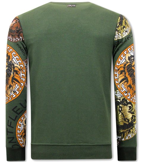 TONY BACKER Heren Sweater met Print - Leeuw Head  - 3727 - Groen