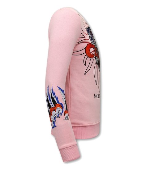 TONY BACKER Heren Sweater met Print - Tiger Couture - 3717 - Roze